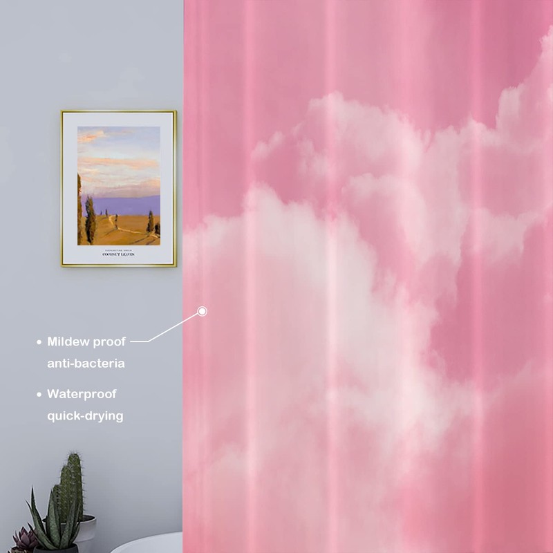 Batmerry Pink Cute Cloud Decor Shower Curtain, Bathroom Decor Polyester