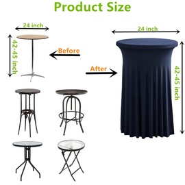 iEventStar 24 inches 24" Highboy Cocktail Round Stretch Spandex Table Cover Table Skirt High Top Tablecloth (24" x 43", Navy)