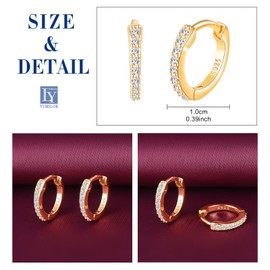 Yumilok Womens Girls 925 Sterling Silver Creative Zircon Hoops Earrings Diameter 1cm Elegant Sparkling Diamond Gold Men's Creole Earring