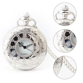 Vintage Pocket Watch, Pocket Watch for Men, Numerals Pocket Watch, Retro Pocket Watch with Chain, Retro Quartz Pocket Watch, Classic Men's Pocket Watch, Arabic Numerals Quartz Pocket Watch, silver,