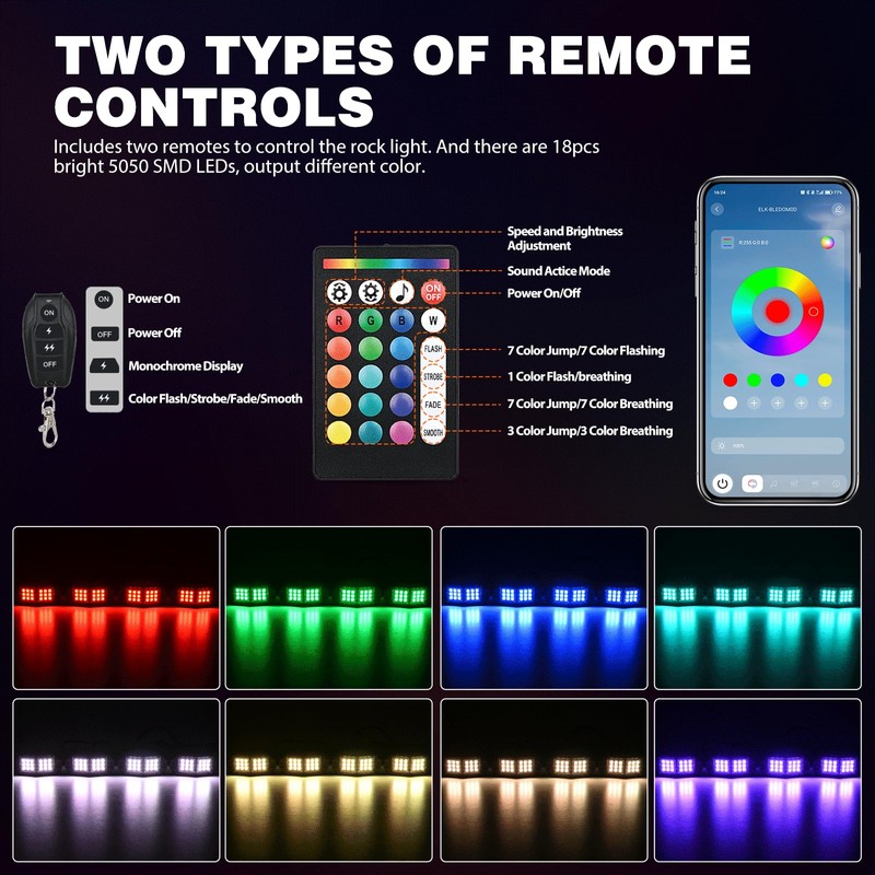 Nilight RGB LED Rock Lights Kit 4 PCS 18LED Wide