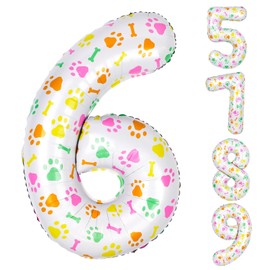 40 Inch Multi-color Dog Paw Balloons, Numeral 6 Birthday Balloons for Girls Boys Dog Paw Print Themed Birthday Party Decorations (Number 6)