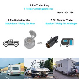 XUEYI 7-Pin Plug Trailer, According to ISO 1724, 12V Waterproof Plug Trailer 7-Pin with Waterproof Seal, 7-Pin Hanger Plug, 7-Pin Plug for Car Trailers (Rubber Cap)