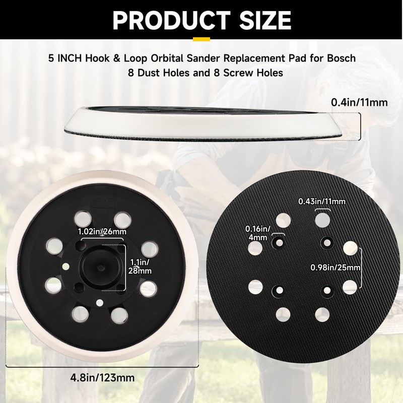 STEBRUAM 5 Inch 8 Hole Replacement Sander Backing Pad with
