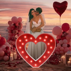 Mr and Mrs Sign Large Light Up Marquee Letters 3 Feet Tall Outdoor Wedding Shower Engagement Party Decorations Mr & Mrs Neon Just Married Decor Foam Board Backdrop Red Heart