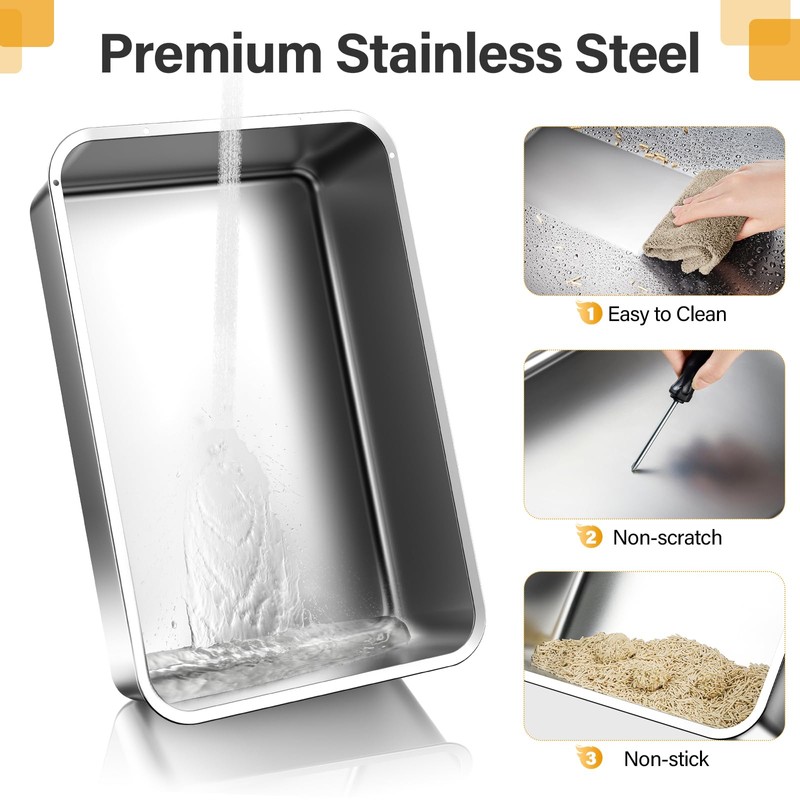HEGGCOOE Enclosed Stainless Steel Cat Litter Box with Lid，XL Large
