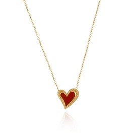 UniLogue Preference Exquisite Design Dainty Red Heart Choker Chain for Women, Versatile Necklace Gift Titanium Steel 18K Gold Plated Tin Foil Patterned Necklace