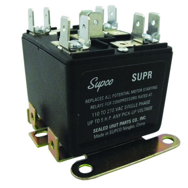 Supco SUPR Universal Potential Relay, Single Phase, 110 - 270 Operating Voltage, 30 A Load Current