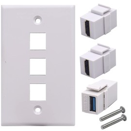 Kework 3 Ports Wall Plate, 2 Ports HDMI 4k + 1 Port USB3.0 Outlet Socket Wall Plate, HDMI & USB 3.0 Female to Female Keystone Jack Module Wall Plate