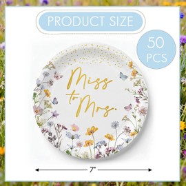 50PCS Miss to Mrs Plates 7" Wildflower Bridal Shower Disposable Paper Plate