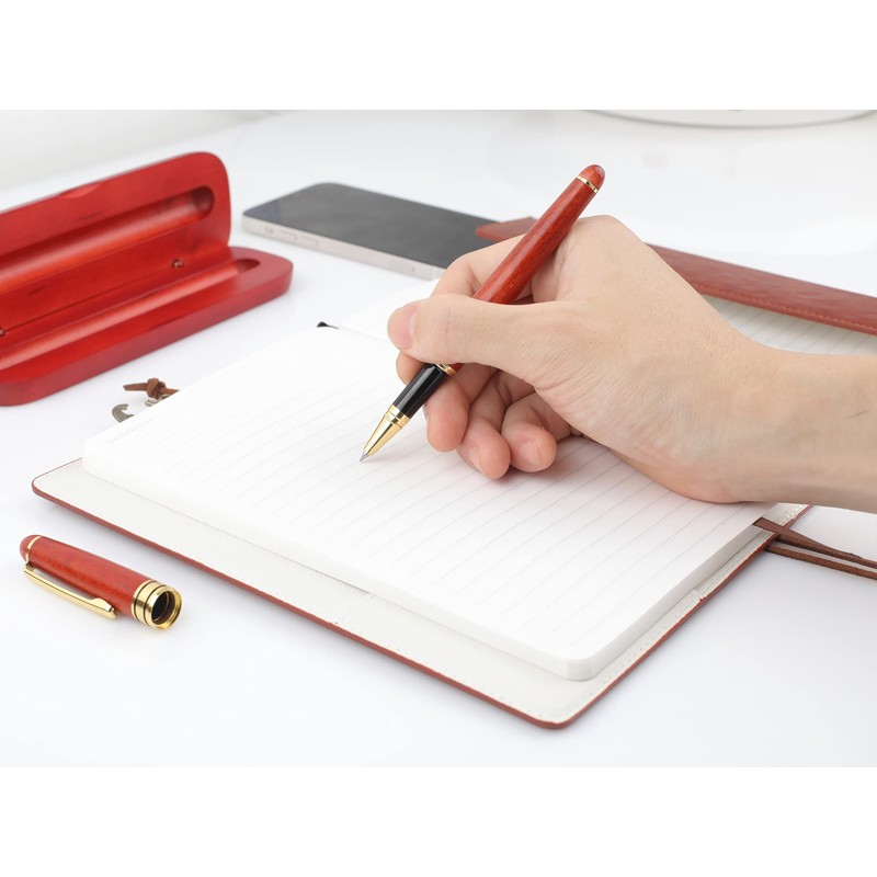 Wooden Ballpoint Pen Pen Case Set, Oil-based, Black Core, Present,