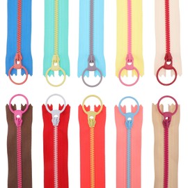 Bewudy 20 Pcs 8inch Zippers for Sewing, Resin Zipper, 10 Color Colourful Zippers with Lifting Ring Quoit, Supplies Zippers for DIY Sewing Craft Tailor Bag Garment