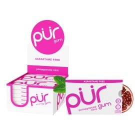 PUR Sugar Free Pomegranate Mint Chewing Gum Blister Pack 9 Count Xylitol