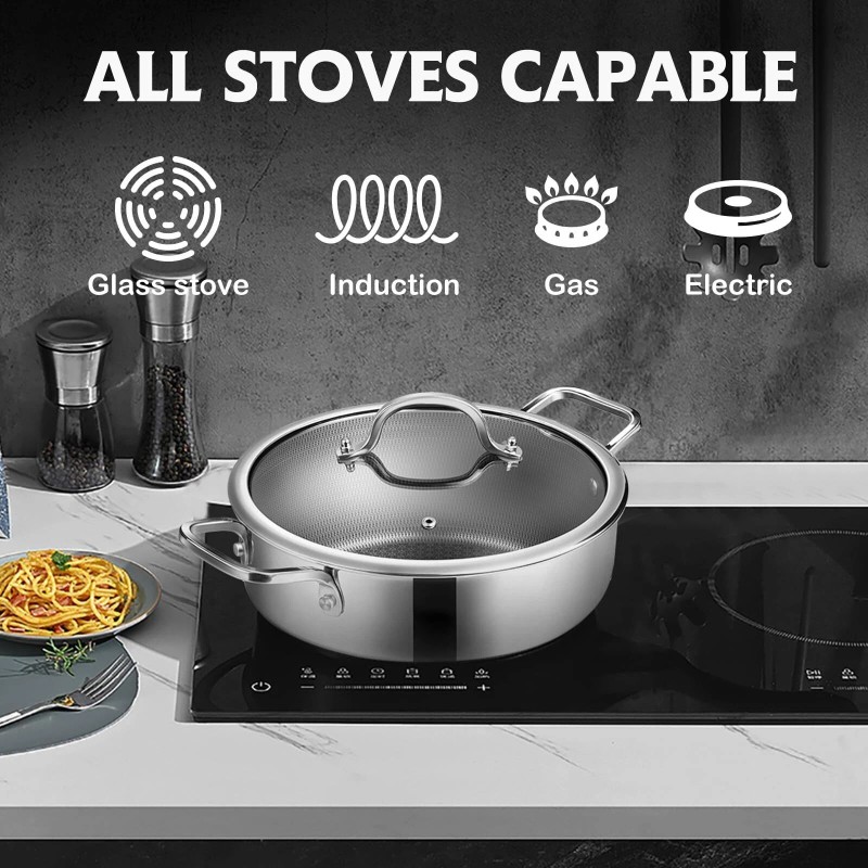SNOWCLAD Hybrid Non Stick 5 Quart Everyday pan,Chicken Fryer, PFOA
