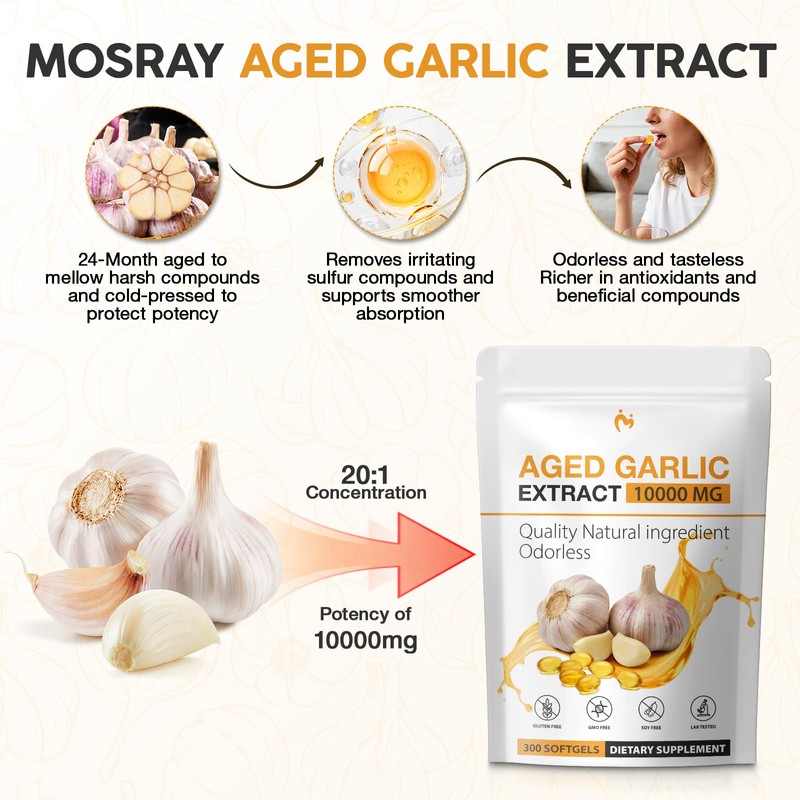 MOSRAY Aged Garlic Extract Capsules - 10,000mg High Potency Odorless