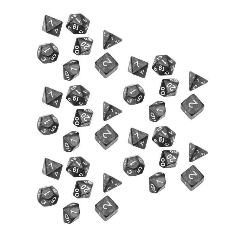 35Pcs Plastic Dice Kit Pearl Pattern White Numbers Polyhedral Dices