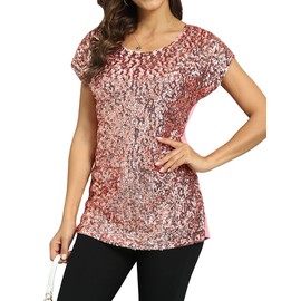 PrettyGuide Women's Sequin Blouse Loose Fit Flashy Party Tops Dolman Sleeve Pink M/US10-12