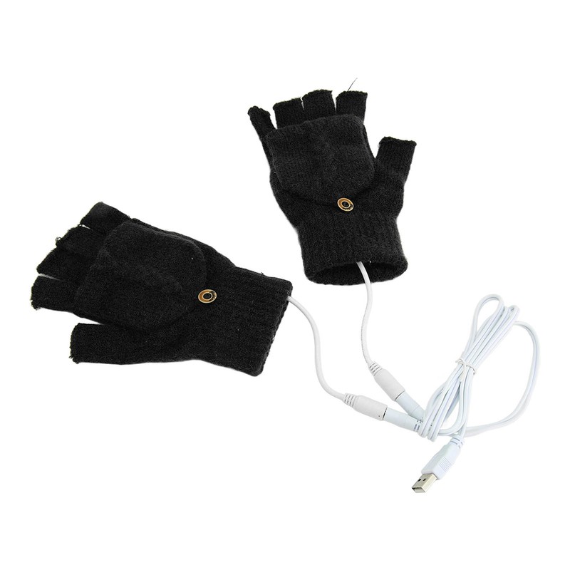 USB Heated Gloves Full Half Fold Back Warm Heated Winter
