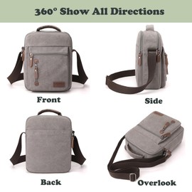 Foino Shoulder Bags Men's Handbag with Many Pockets Shoulder Bag Large Capacity Side Pocket Travel Bag Canvas Tablet School Book Bag for Travel, gray