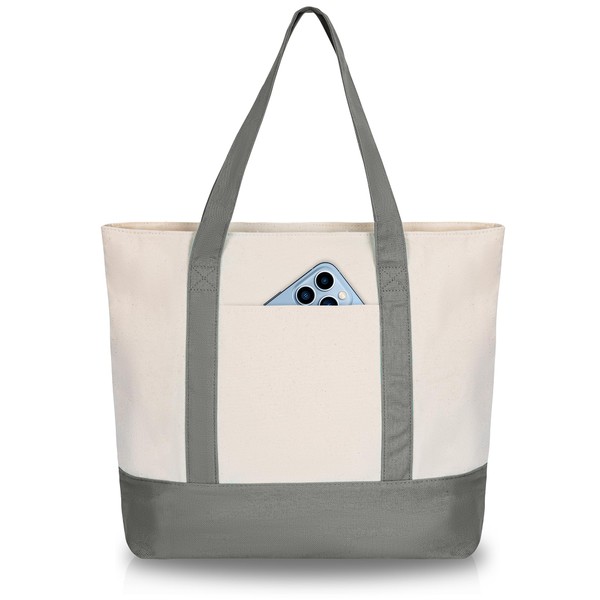 OUUTMEE Stylish Canvas Tote Bag Top Zipper Shopping Going Out