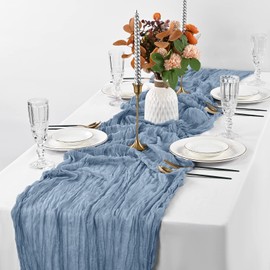 Pesonlook 6 Pack Dusty Blue Cheesecloth Table Runner,10FT Boho Table Runner 35x120 Inch Rustic Gauze Table Runner for Wedding Bridal Baby Shower Birthday Party Table Decorations