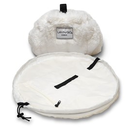 Lay-n-Go Cosmo Drawstring Makeup Bag Organizer, Water-Resistant Cosmetic Pouch for Travel, Stylish & Durable Toiletry Bag, Machine Washable, Large Capacity, 20-Inch, White Comfort