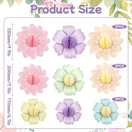 Paper Jazz 9PCS Spring Paper Flowers Party Decorations,Pastel Honeycomb Garden Themed Party Decoration,Paper Sunflower Garland Hanging Ceilling Party Supplies for Birthday Baby Shower Bridal Shower.