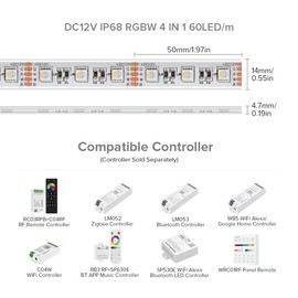 BTF-LIGHTING IP68 - Tira de LED RGBW impermeable para exteriores, 5050SMD RGB+ blanco cálido (3000K-3500K), 4 colores en 1 DC12V 16.5 pies, 5 m, 60LED/m, PCB multicolor blanco claro que puede