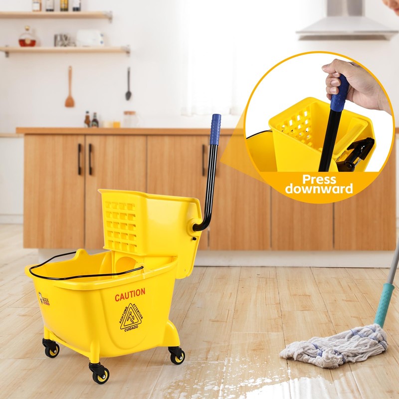 Innouse 25 Quart Plastic Mop Bucket with Side Press Wringer,