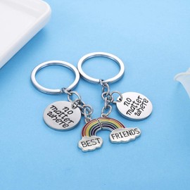 Best Friends Keyring No Matter Where Long Distance Gifts Keychain Friendship Gifts key Ring BFF Relationship Gifts For Girls Rainbow Charm Women Jewellery (Rainbow Best Friends)