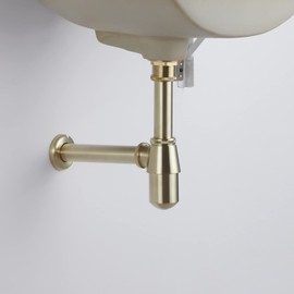 GORDEE Bathroom Sink Stopper Bottle P Trap, Brass Core 1-1/4 inch Slip Inlet Drain Complete Kit, Lavatory Sink Stopper Set NO Overflow, Brushed Gold, Pls Measure ur Sink Hole Size Before Order
