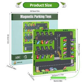 Magnetic Game Parking Garage and Alphabet, Montessori Toy from 2 3 4 5 6 Years, Wooden Toy Labyrinth, Motor Skills Toy and Sorting Game for Girls Boys