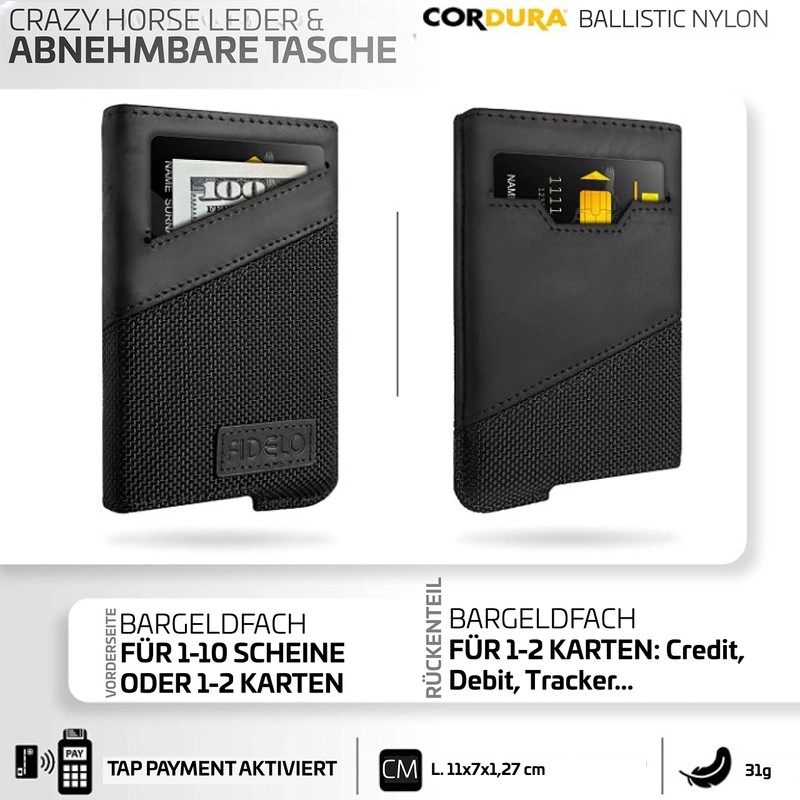 Fidelo Men's Wallet, Minimalist, Slim, RFID Protection, with Coin Compartment