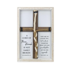 A Cord of Three Strands Wedding Sign Wall Decor 15x10 Inch Christian Marriage Art Wood Framed Unity Cross Braid for Wedding Ceremony Ideas Religious Couple Anniversary Wall Hanging (White)