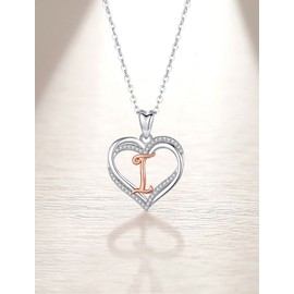 INFUSEU Letter I Necklace Initial for Women Teen Adolescent Teenager Youngs Sterling Silver Heart Jewelry Alphabet Pendant Elegant Name Gift Mother Daughter Wife Girlfriend Sister Aunt