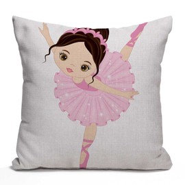 Tomda Cushion Cover Ballet Cute Little Ballerina Dancing Girl in Pink Dress Cartoon Decorative Throw Pillow Cover Home Decor Square 45x45cm 18x18 Inch Pillowcase