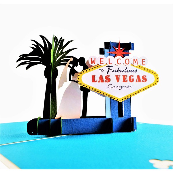 iGifts And Cards Beautiful Happy Wedding Las Vegas Style 3D Pop Up Greeting Card - Marriage, Cute, Fun, Unique, Love, Congratulations, Celebration, Vow Renewal, Husband, Wife