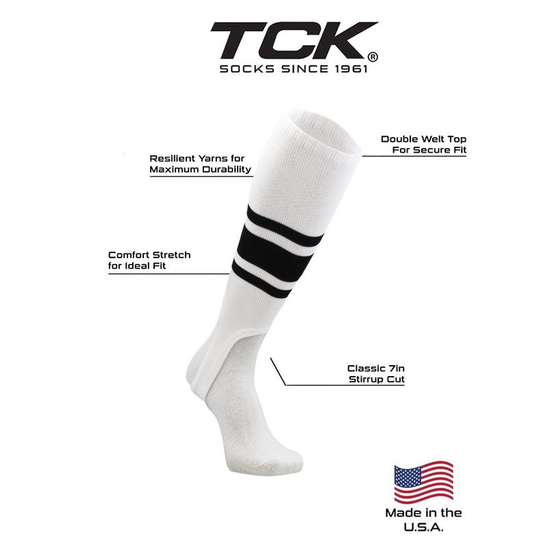 TCK Striped Baseball Stirrups Pattern C (White/Black, Large)