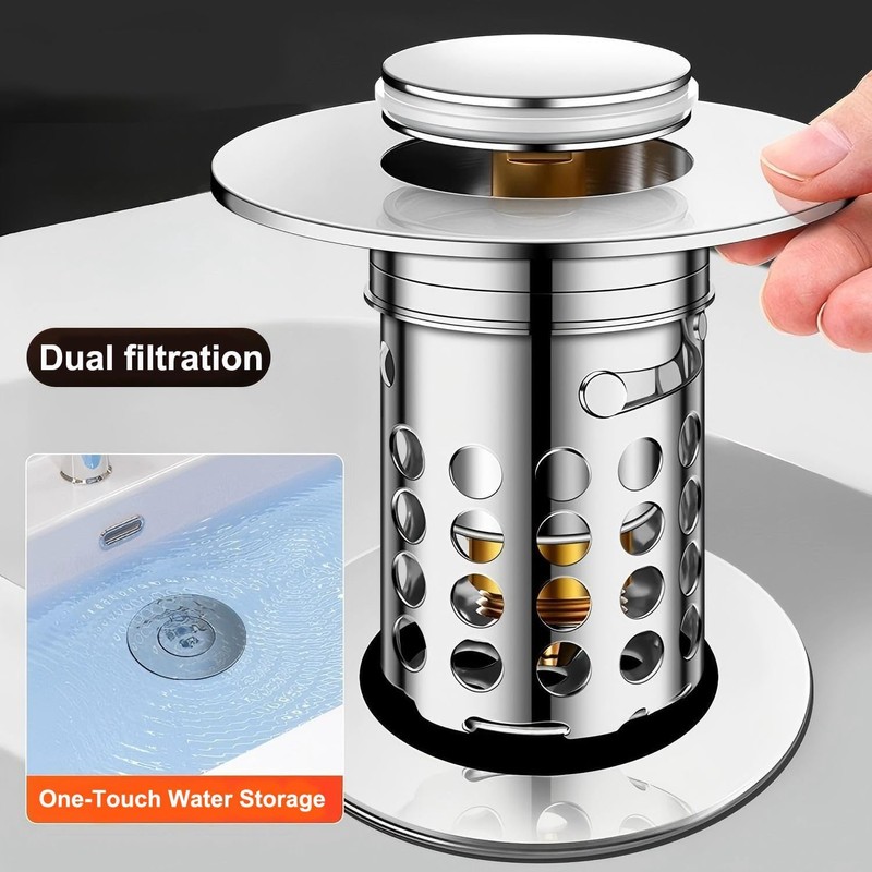Beruth Bathroom Sink Stopper Hair Catcher, 304 Stainless Steel Pop