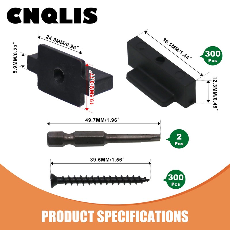 CNQLIS 300PCS Hidden Deck Fasteners Fasteners T Clips, Universal Nylon