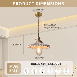 Qufute Ceramic Pendant Light fixture White Hanging light Vintage Modern Pendant Lights Scalloped Ceramics Shade Gold Brass Hanging Lights Adjustable Cord Ceiling Hanging Lamp Kitchen Island