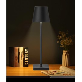 HASUN 1 Pack Black Cordless Table Lamp, LED Rechargeable Desk Lamp, 5200mAh Battery Operated Table Light, Aluminum Shell, 3 Color Stepless Dimming Up Waterproof for Restaurant/Indoor/Outdoor (Black)
