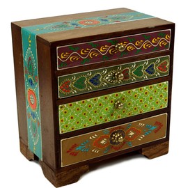 GURU SHOP Small Apothecary Cabinet, Jewellery Box, Hand-Painted Drawer Cabinet, Model 8, Multicoloured, 22 x 20 x 13 cm, Tins, Boxes & Caskets