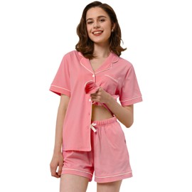NAP BOUND Cotton Womens Pajamas Sets Button Down Short Sleeve and Shorts with Pockets Pjs 2 Piece Peach Notch Collar Lounge Sets XS-XXL Soft Sleepwear (ShortPeach,M)