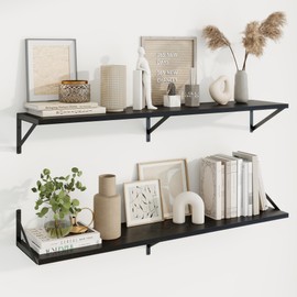 Axeman 48 Inch Floating Shelves | 10 Inch Deep Oak Wall Shelves Set of 2 | 48" W x 10" D Oak Floating Shelves for Living Room Bathroom Kitchen