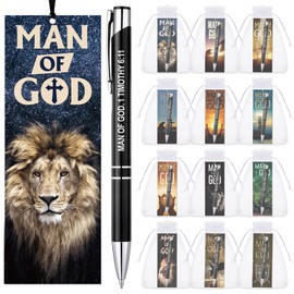 Supervitae 12 Sets Christian Father's Day Gifts Included 12 Man of God Christian Ballpoint Pens 24 Bible Verse Bookmark Church Gifts Bulk for Men Dad Father's Day Religious Party Favors