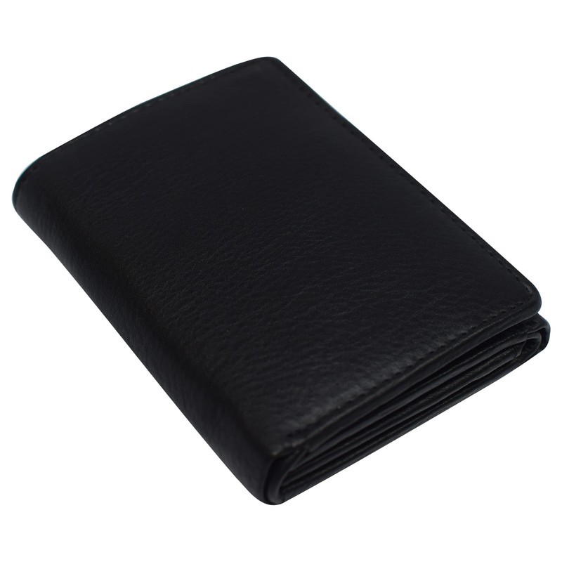 100% Leather Tri-fold Mens Wallet Black #961107