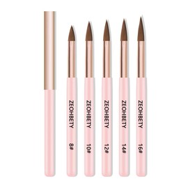 Acrylic Nail Brush Set, 5Pcs Acrylic Powder Nail Brushes for Acrylic Application, Nail Art Brush for 3D Carving & Detailing Design, Nail Extension Manicure Tool, Size 8/10/12/14/16, Pink