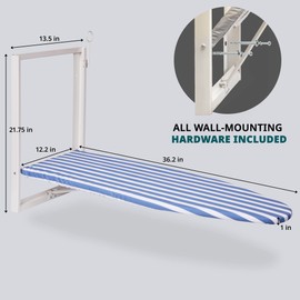 Ivation Wall-Mounted Ironing Board | Foldable 36.2” x 12.2” Ironing Station for Home, Apartment & Small Spaces | Sturdy Folding Board, Easy-Release Lever, Removable Cotton Cover & Mounting Hardware