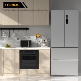 3 Outlets Refrigerator Surge Protector for Home Appliances with Time Delay, 2FT Wall Mount Protector de Voltaje Protects Against Brownout, Spike, Instant Surge All Voltage Abnormalities. ETL Listed.